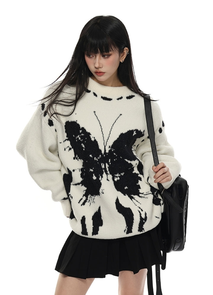 【VINMUK】Random hand-stitched design butterfly front knit sweater  VM0020