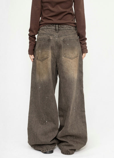 【ZERO STORE】Side over bullet distressed wide wash denim pants  ZS0074