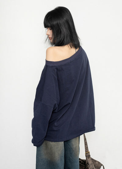 【ZERO STORE】Asymmetrical design front initial casual long sleeve T-shirt  ZS0076