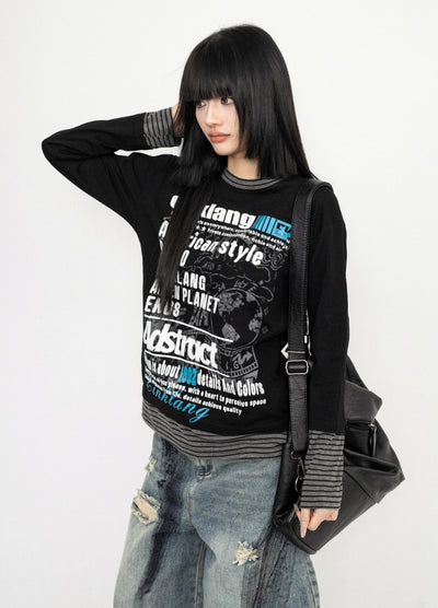 【ZERO STORE】Casual vintage grunge front design long sleeve T-shirt  ZS0077