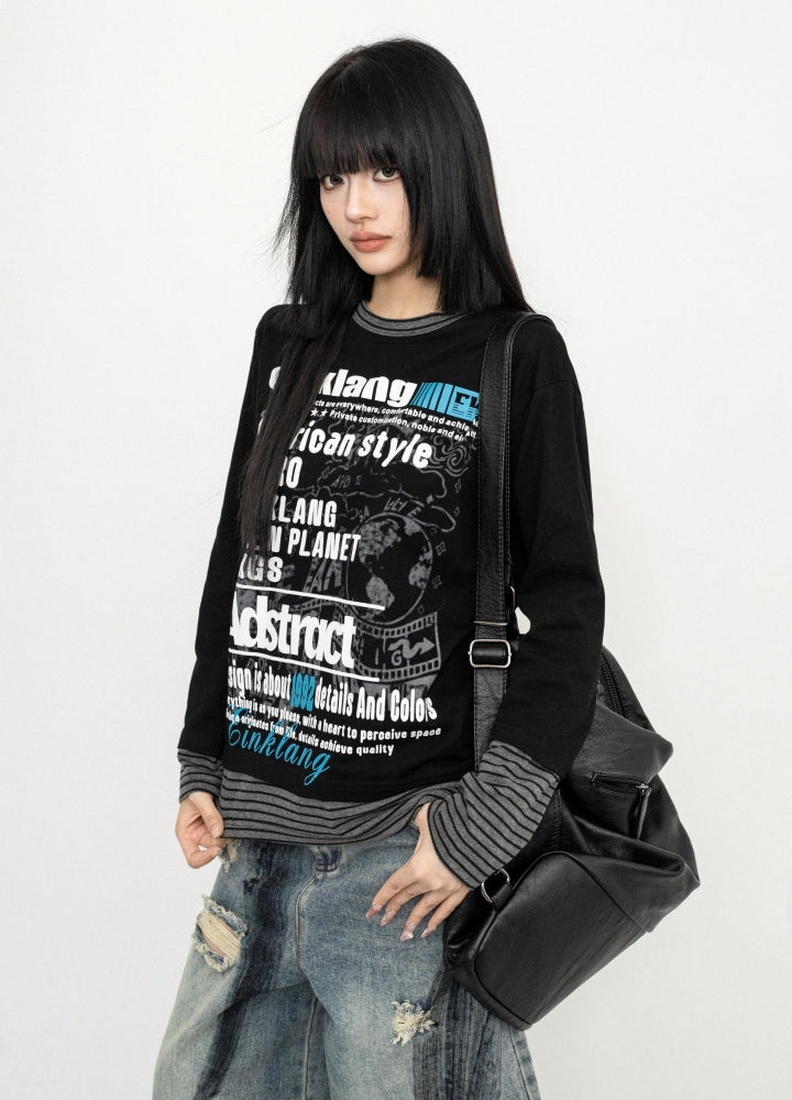 【ZERO STORE】Casual vintage grunge front design long sleeve T-shirt  ZS0077