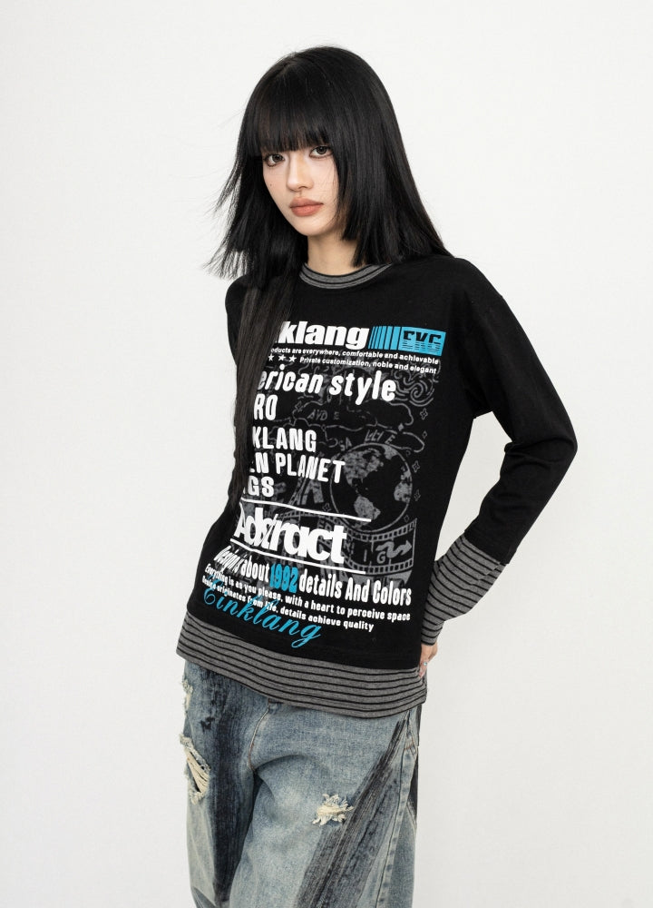 【ZERO STORE】Casual vintage grunge front design long sleeve T-shirt  ZS0077