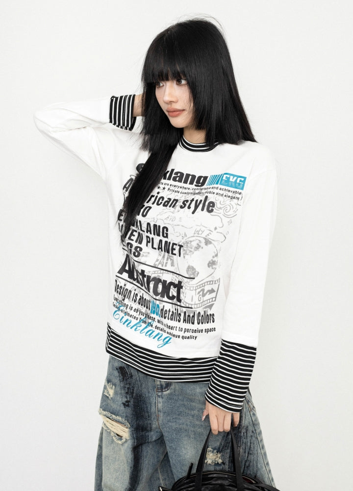 【ZERO STORE】Casual vintage grunge front design long sleeve T-shirt  ZS0077