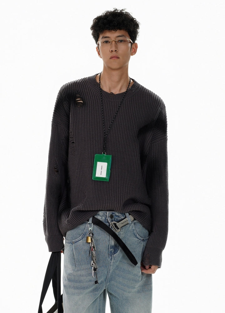 【MR nearly】Random wash line processed tight silhouette knit sweater  MR0155