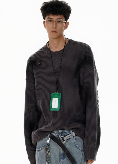 【MR nearly】Random wash line processed tight silhouette knit sweater  MR0155