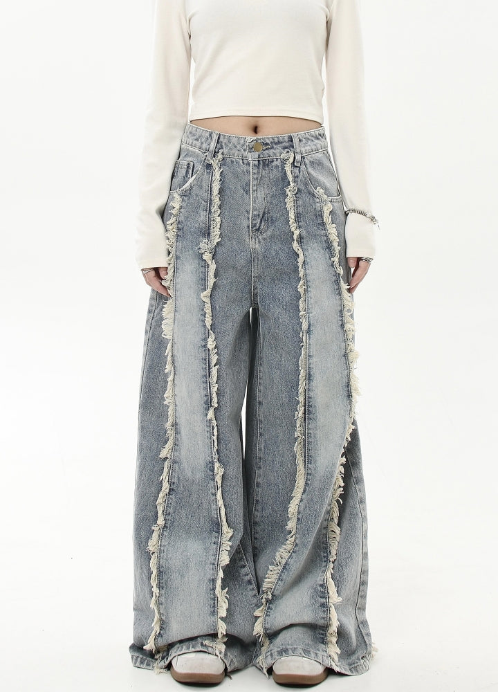 【Blacklists】Remade multi-fringe distressed wide denim pants  BL0042