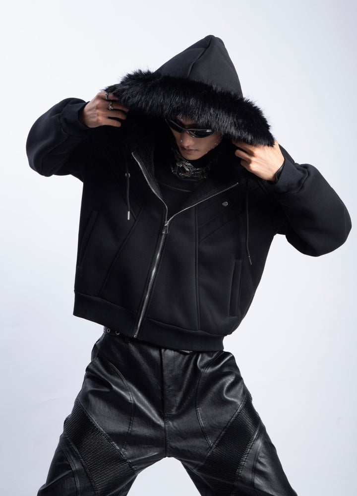 【PLAN1ONE】Sweat full zip fur hoodie style jacket  PL0051