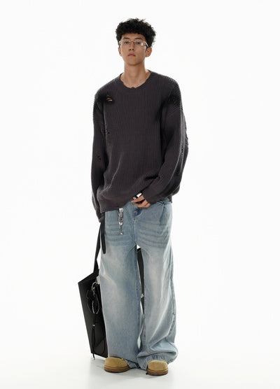 【MR nearly】Random wash line processed tight silhouette knit sweater  MR0155