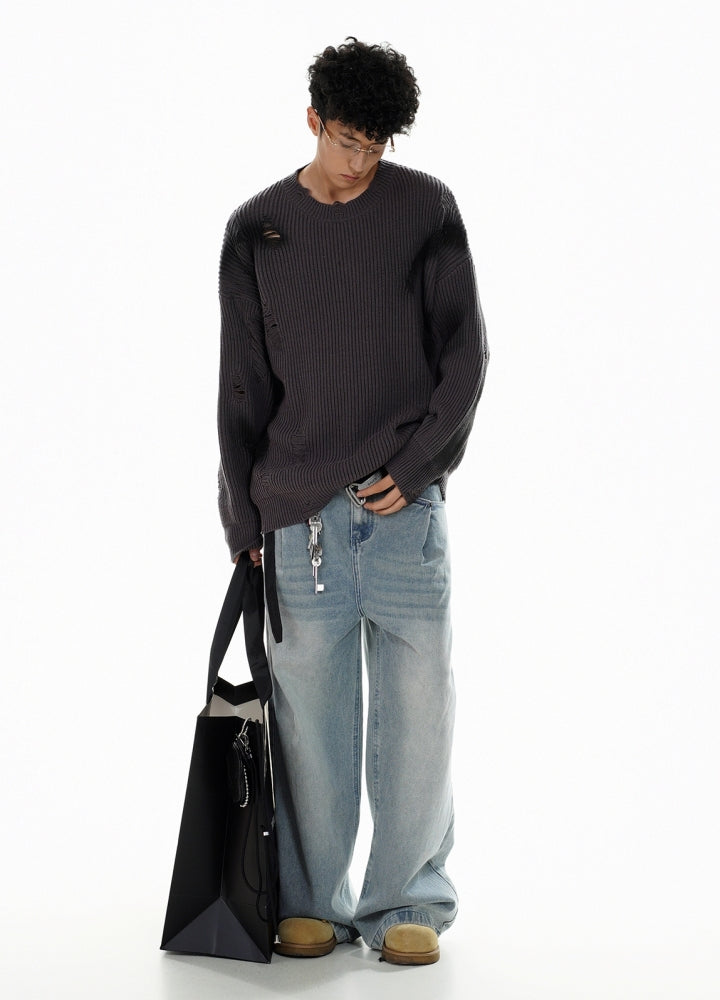 【MR nearly】Random wash line processed tight silhouette knit sweater  MR0155