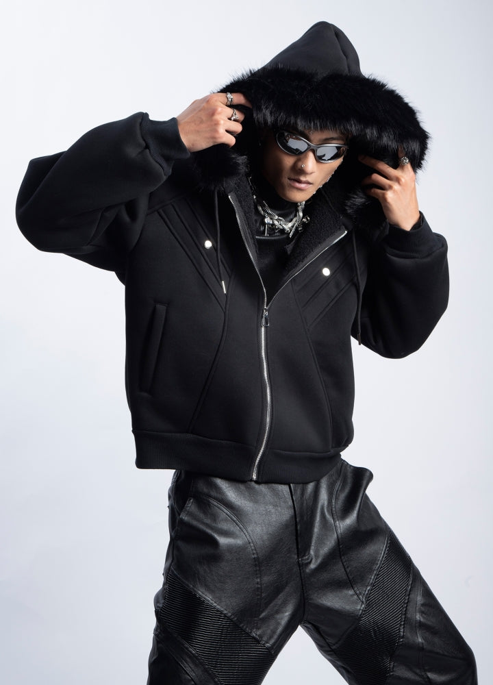 【PLAN1ONE】Sweat full zip fur hoodie style jacket  PL0051