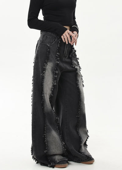 【Blacklists】Remade multi-fringe distressed wide denim pants  BL0042