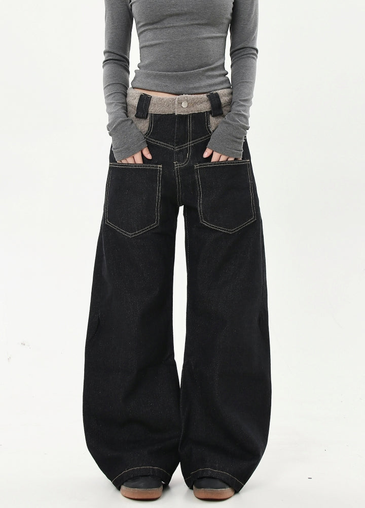 【Blacklists】Waist-up design embroidered gimmick denim pants  BL0035