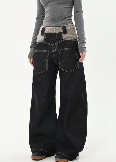 【Blacklists】Waist-up design embroidered gimmick denim pants  BL0035