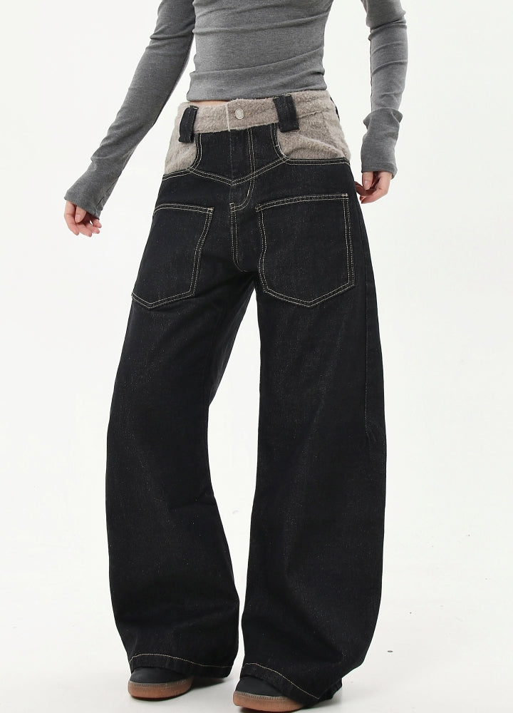 【Blacklists】Waist-up design embroidered gimmick denim pants  BL0035