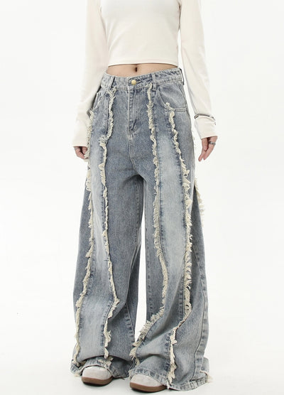 【Blacklists】Remade multi-fringe distressed wide denim pants  BL0042