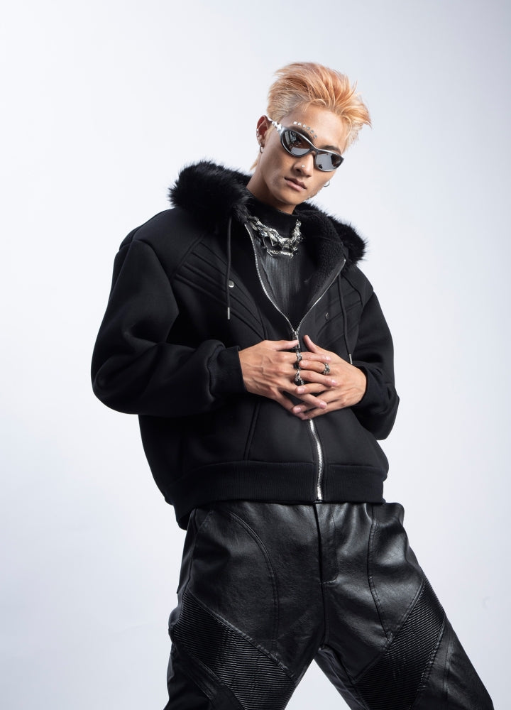 【PLAN1ONE】Sweat full zip fur hoodie style jacket  PL0051