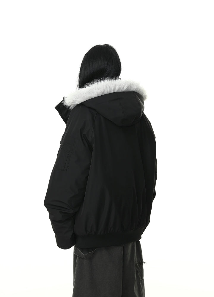 【12/2新作】Faux fur collar hoodie down silhouette jacket  HL3109