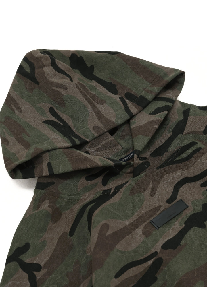 【GIBBYCNA】Grunge style camo design oversized hoodie  GC0032