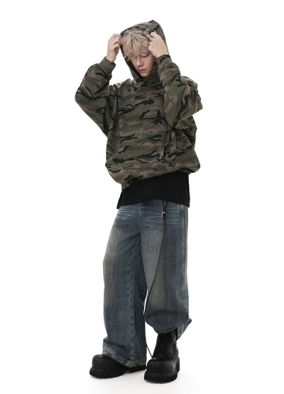 【GIBBYCNA】Grunge style camo design oversized hoodie  GC0032