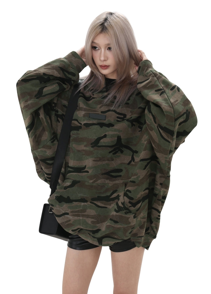 【GIBBYCNA】Grunge style camo design oversized hoodie  GC0032