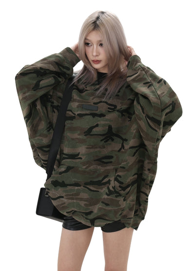 【GIBBYCNA】Grunge style camo design oversized hoodie  GC0032