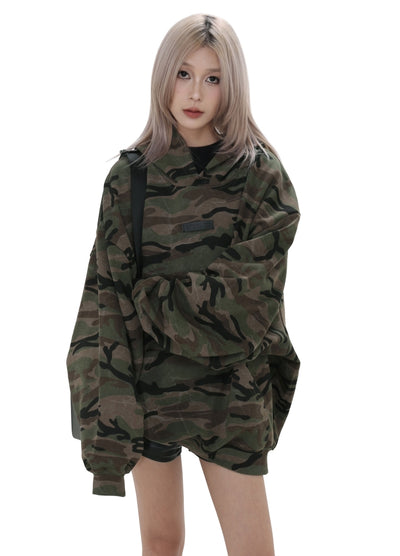 【GIBBYCNA】Grunge style camo design oversized hoodie  GC0032