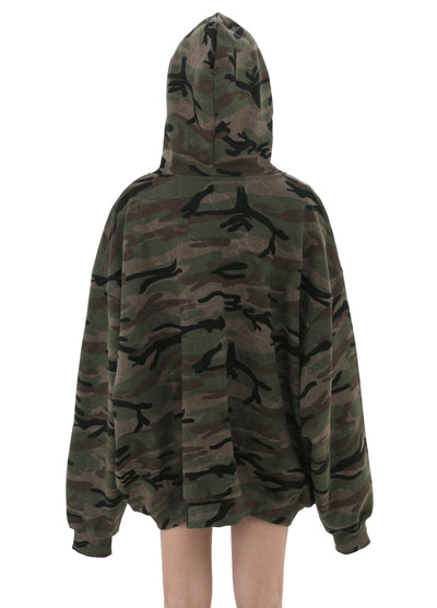 【GIBBYCNA】Grunge style camo design oversized hoodie  GC0032