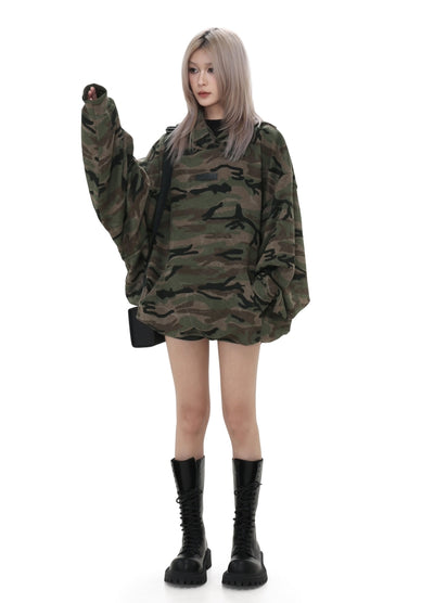 【GIBBYCNA】Grunge style camo design oversized hoodie  GC0032