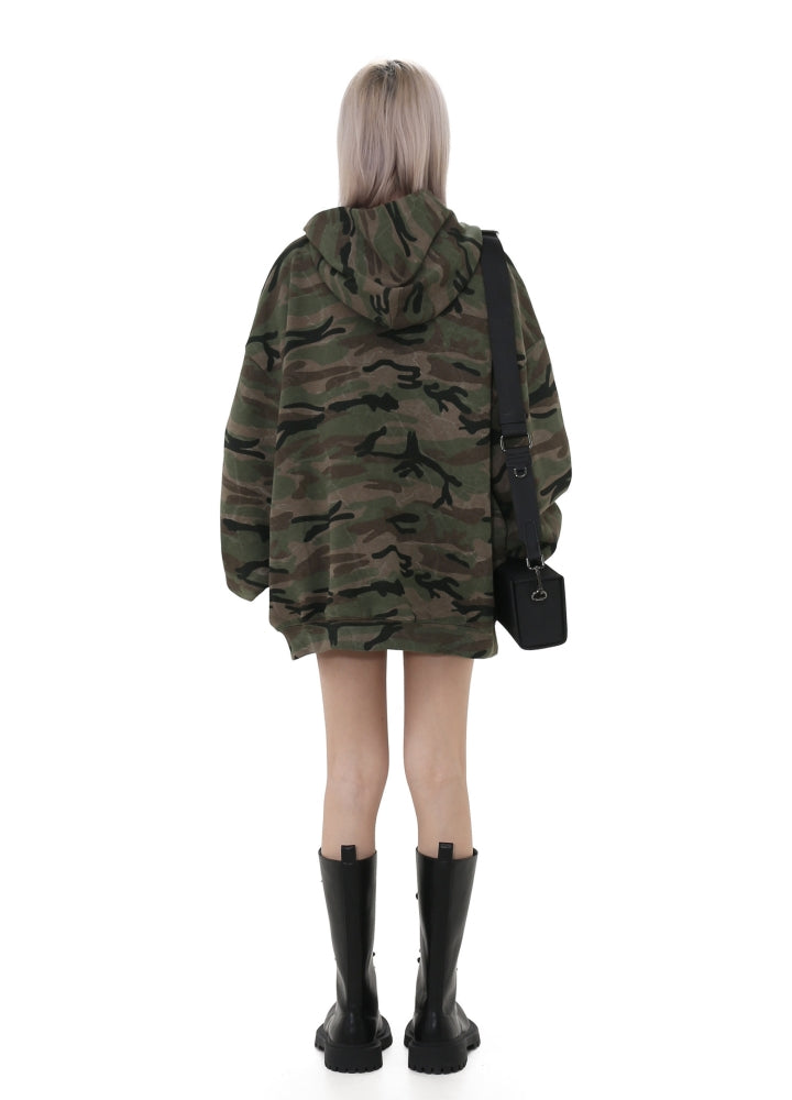 【GIBBYCNA】Grunge style camo design oversized hoodie  GC0032