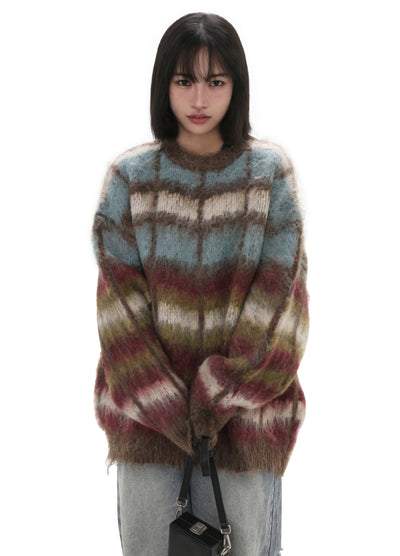 【GIBBYCNA】Multicolor design border style knit sweater  GC0035