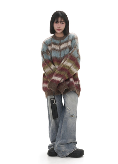 【GIBBYCNA】Multicolor design border style knit sweater  GC0035