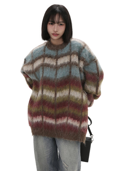 【GIBBYCNA】Multicolor design border style knit sweater  GC0035