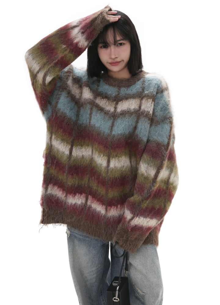 【GIBBYCNA】Multicolor design border style knit sweater  GC0035