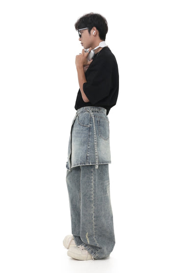 【GIBBYCNA】Layered Gimmick Style Denim Wide Pants  GC0038