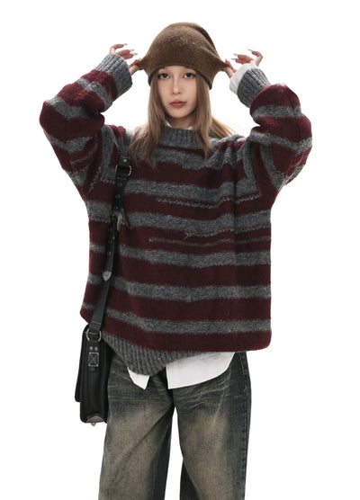 【GIBBYCNA】Basic style border design color knit sweater  GC0040