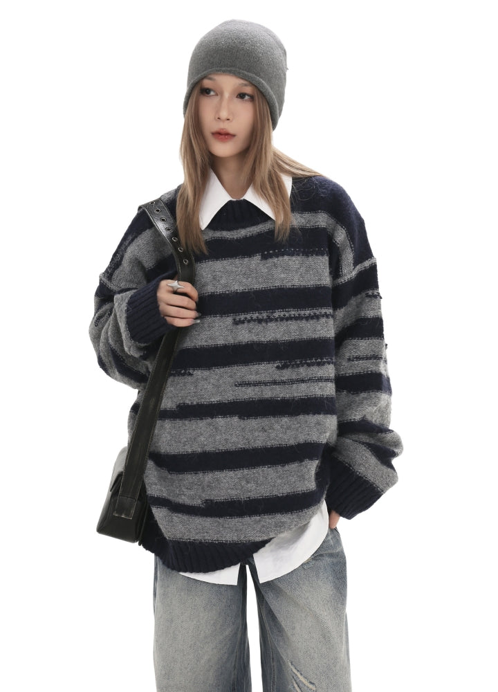 【GIBBYCNA】Basic style border design color knit sweater  GC0040