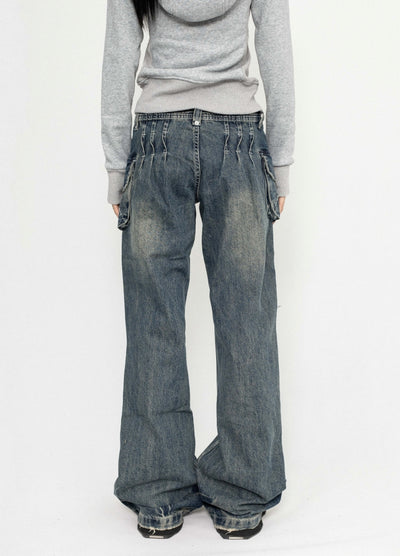 【ZERO STORE】Flared straight silhouette vintage grunge denim pants  ZS0068