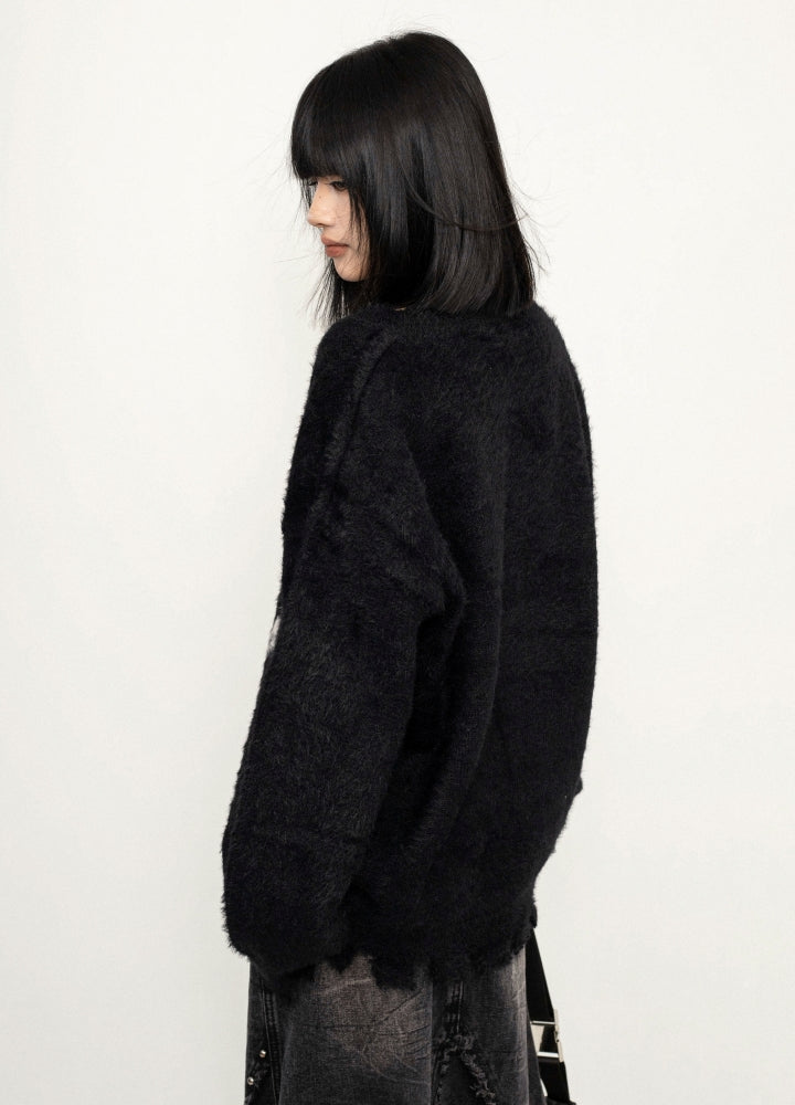 【ZERO STORE】Front butterfly design neck wool knit sweater  ZS0072