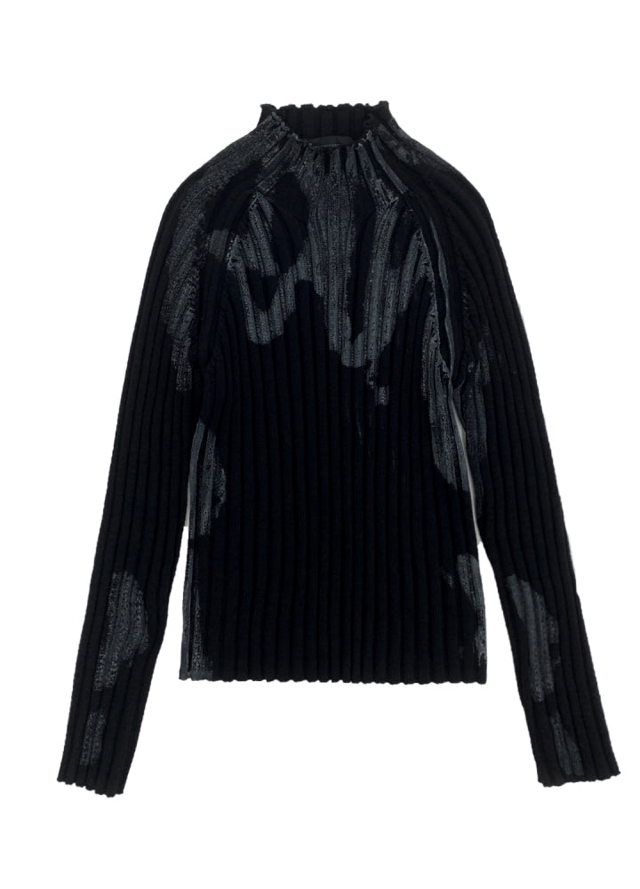 【MICHINNYON】Front wave paint finish tight silhouette knit sweater  MY0012