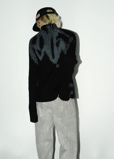 【MICHINNYON】Front wave paint finish tight silhouette knit sweater  MY0012