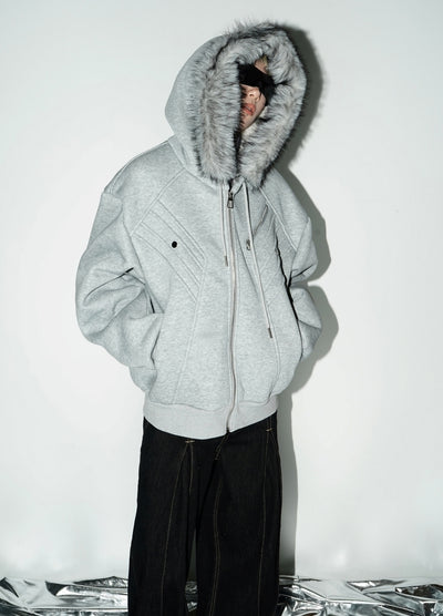 【MICHINNYON】Faux fur short silhouette sweatshirt style hoodie jacket  MY0014