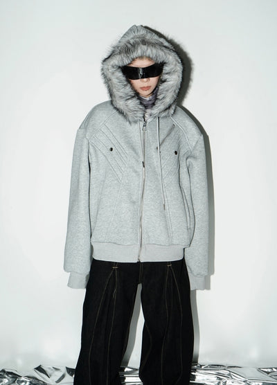 【MICHINNYON】Faux fur short silhouette sweatshirt style hoodie jacket  MY0014