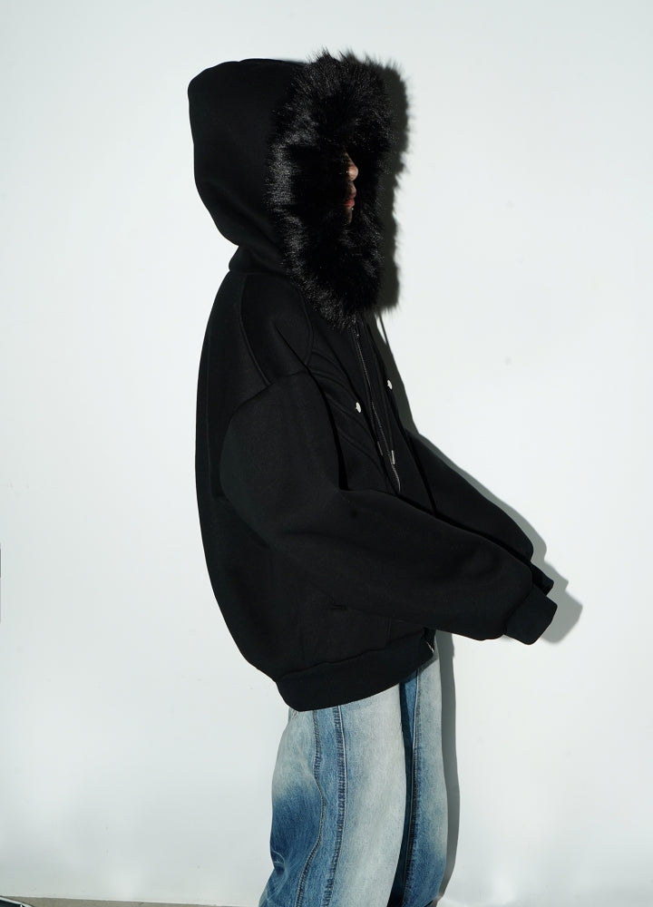 【MICHINNYON】Faux fur short silhouette sweatshirt style hoodie jacket  MY0014