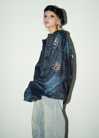 【MICHINNYON】Vintage grunge out distressed washed denim jacket  MY0015