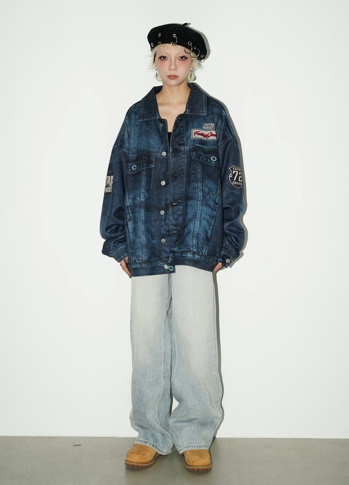 【MICHINNYON】Vintage grunge out distressed washed denim jacket  MY0015