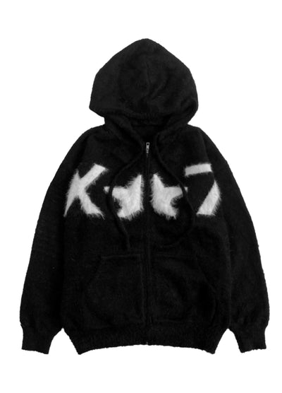 【MICHINNYON】Mohair-like fabric design front star point full zip hoodie  MY0018