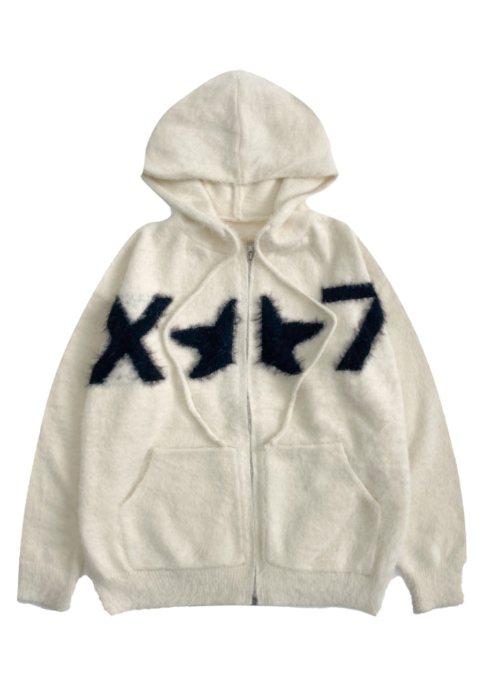 【MICHINNYON】Mohair-like fabric design front star point full zip hoodie  MY0018