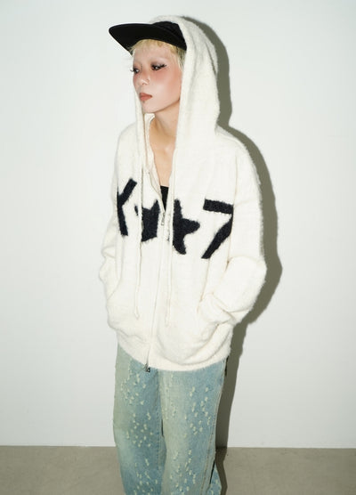 【MICHINNYON】Mohair-like fabric design front star point full zip hoodie  MY0018