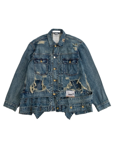 【MICHINNYON】Devil countless damage processing wide over belted denim jacket  MY0021