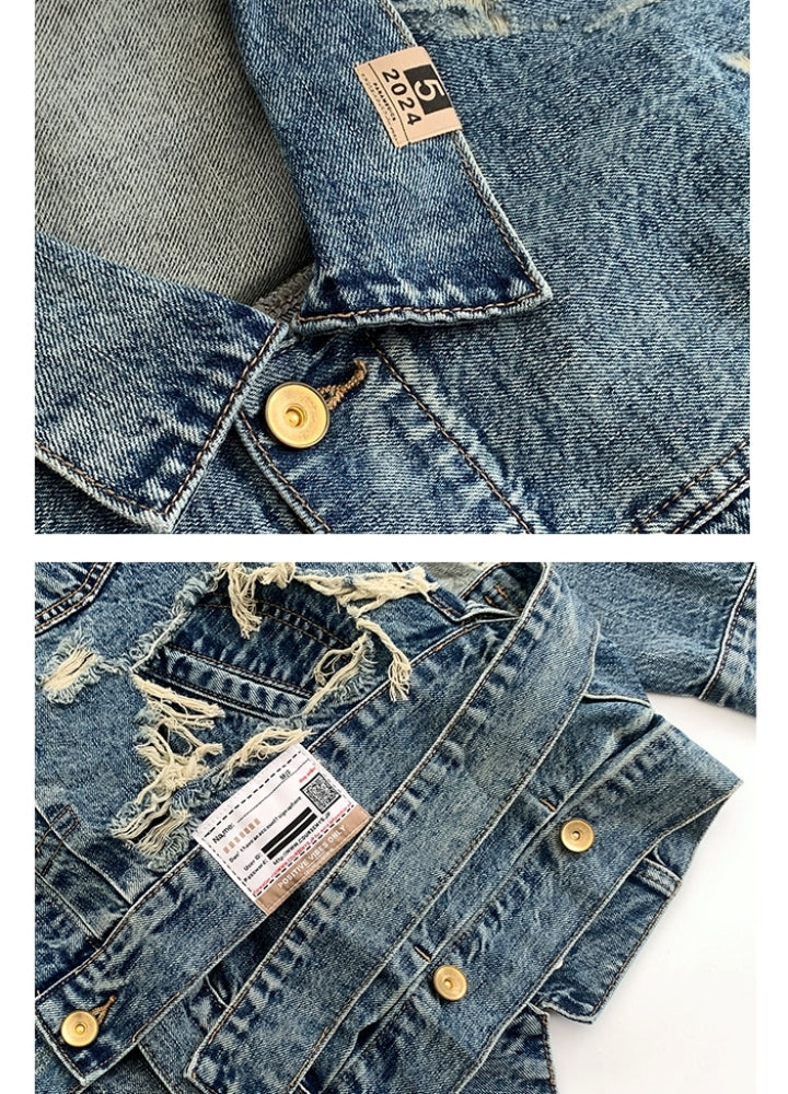 【MICHINNYON】Devil countless damage processing wide over belted denim jacket  MY0021